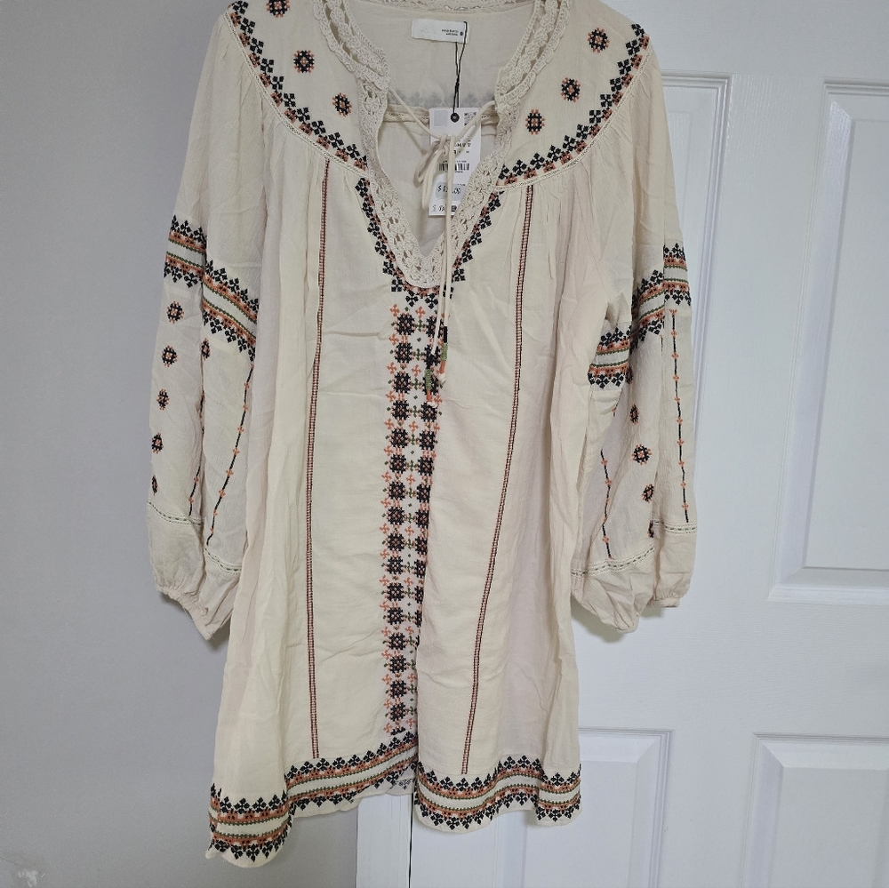 Zara Beige Embroidered Long Sleeve Dress - Picture 12 of 16